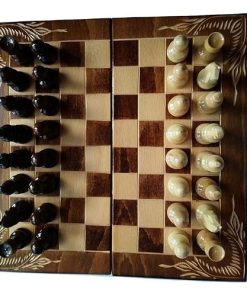 Handmade Brown Chess Set Backgammon Draughts Hazel Wood Chess Pieces