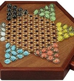 Wooden Hexagon Chinese Checkers Board Game Set for Kids and Family