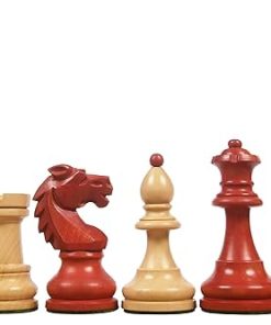 Tournament Special Edition Reproduced Vintage 1950’s Circa Bohemia Staunton Series German Chess Pieces in Stained Crimson Boxwood – 3.9″ King with 2 Extra Queens