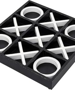 Wood Tic Tac Toe Game Set for Coffee Table Decor 12 x 12 Black White