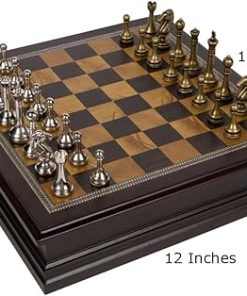 Grace Chess Inlaid Wood Board Game Set with Metal Pieces 12 Inch 2