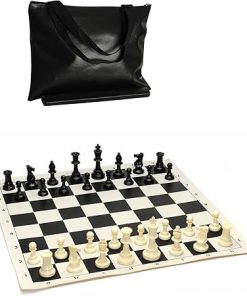 WE Games Tournament Chess Set with Stylish Black Leather Storage Bag for Travel Chess Set – 34 Staunton Pieces, 3.75 in. King, & Folding Chess Board, Perfect Portable Chess Set for Adults