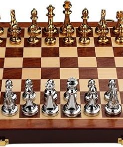 Large Deluxe 11 Inch Metal Chess Set with Portable Wooden Box and Pieces 2