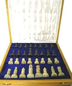 Natural Soapstone Chess Set 8 Inch Hand Carved Black White Pieces 2