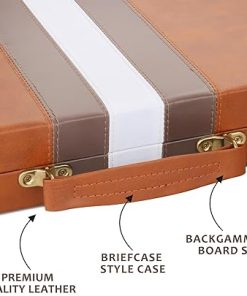 Classic Backgammon Set with Leather Case – Portable Travel Game 15 inch Brown 2