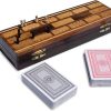 Wooden Cribbage Board with Pegs and Two Packs of Playing Cards Set