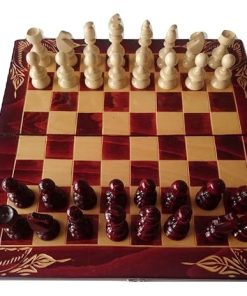 Red Wooden Chess Set with Checkers Backgammon 15×15 Inch Game Box