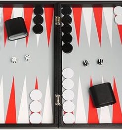Premium 19 inch Backgammon Set Black Board with White and Red Points