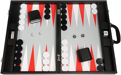 Premium 19 inch Backgammon Set Black Board with White and Red Points Premium 19 inch Backgammon Set Black Board with White and Red Points