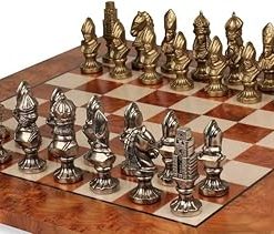 Medieval Metal Chess Set with Elm Burl Board for Classic Gameplay 2