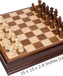 Catherine Large 15 Inch Inlaid Wood Chess Board Game with Pieces 2