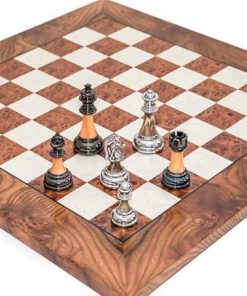 Flatiron District Metal Silver Plated Marbleized Acrylic Chess Set