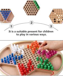 Toyvian 2 in 1 Chinese Checkers and GO Chess Set Wooden Board Game 2