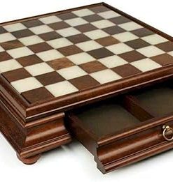 Alabaster Wooden Chess Board with Drawer Made in Italy 420AW