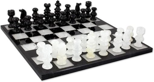 NOVICA White Onyx and Black Marble Hand Carved Stone Chess Set 'Classic'