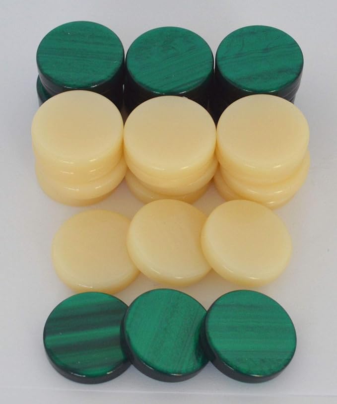 30 Green and Ivory Acrylic Backgammon Checkers Chips 1.4 Inches 30 Green and Ivory Acrylic Backgammon Checkers Chips 1.4 Inches