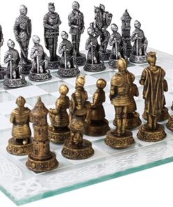 Medieval Knight Chess Pieces with Glass Board Game by Pacific Giftware 2