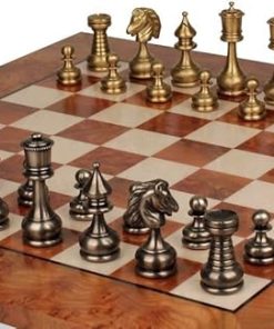 Classic Solid Brass Staunton Chess Set with Elm Burl Board 68 Characters 2
