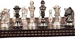 Premium Brass Chess Set for Adults 14×14 Inches Silver and Black 2