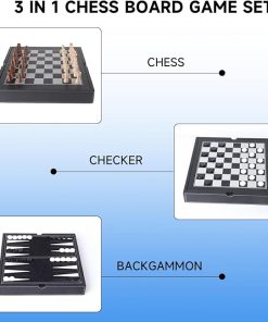 GSE 12.5″ Premium Leather 3-in-1 Chess Checker Backgammon Game Set 2
