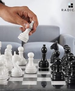 Handmade Black and White Marble Chess Set with Storage Box 15 Inches 2