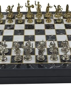 Handmade Metal Chess Set for Adults with Marble Board and Greek Figures 2