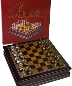 Grace Chess Inlaid Wood Board Game Set with Metal Pieces 12 Inch