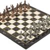 Antique Copper Metal Chess Set with Spanish Royal Guards and Wooden Board 4