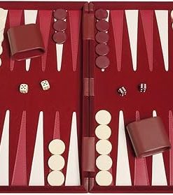 Deluxe 15 Inch Backgammon Set Classic Maroon with Luxurious Case