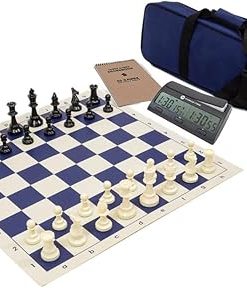 Wholesale Chess Triple Weighted Tournament Set with Scorebook and Clock Blue