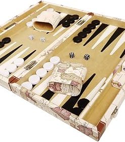 15 Inch Luxurious Map Backgammon Set White Board for Elegant Play