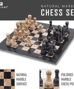 Marble Chess Set with Storage Box 15 Inches Black and Fossil Coral 2