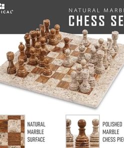 Marble Chess Set 15 Inches Handmade Fossil Coral Dark Brown for Adults 2