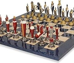 Hand Painted Renaissance Chess Set with Blue Ash Burl Board