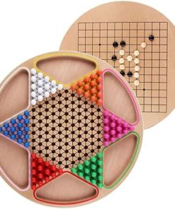 Toyvian 2 in 1 Chinese Checkers and GO Chess Set Wooden Board Game