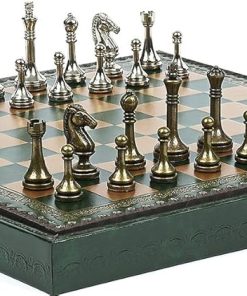 Astor Row Staunton Metal Chessmen and Marcello Cabinet Board Italy