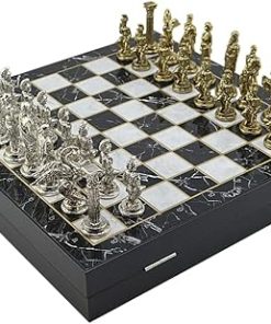 Handmade Metal Chess Set with Mythologic Pegasus and Wooden Board