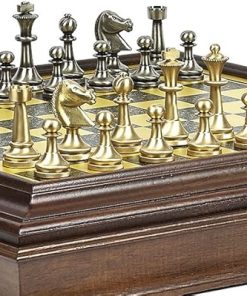 Bello Stefano Solid Brass Chessmen and Bellagio Cabinet from Italy