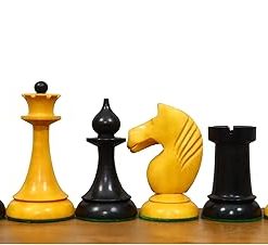 Russian USSR Weighted Chess Pieces Only|1950’s Soviet Latvian Reproduced Weighted Chess Set in Ebonised Boxwood & Antiqued Boxwood-4.1″ King