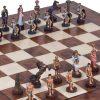 Hand Painted Roman and Egyptian Chessmen with Greenwich Chess Board 4