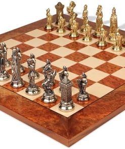 Mary Stuart Queen of Scots Metal Chess Set with Elm Burl Board