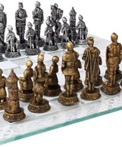 Medieval Knight Chess Pieces with Glass Board Game by Pacific Giftware