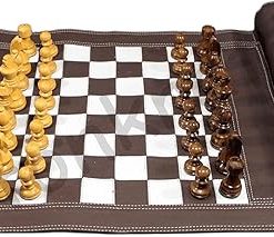 StonKraft 19×15 Roll Up Leather Chess Set with Wooden Pieces Brown