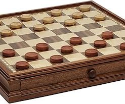 Classic Wooden Chess and Checkers Board with Storage Drawers 15 Inch