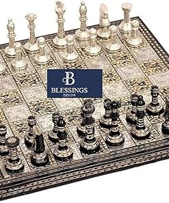 Premium Brass Chess Set with Velvet Storage Box 10 x 10 Inch