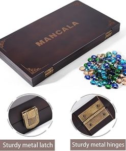 Mancala 4 Player Board Game Set Luxury Wood Folding Board with Glass Beads 2