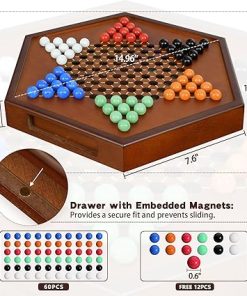 Large Upgraded Wooden Chinese Checkers Game Board with 60 Glass Marbles 2