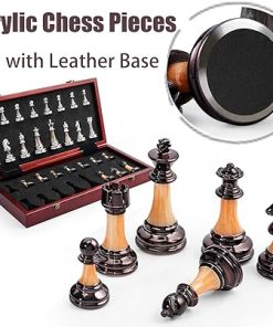 VAMSLOVE Chess Set Large 16”/42cm Folding Wooden Board with Deluxe Weighted Acrylic Chess Pieces – 3.5″ King with Storage Slots for Adults House Warming Retirement Gift 2