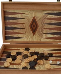 Handmade Olive Wood Backgammon Set with Olive Wood Chips