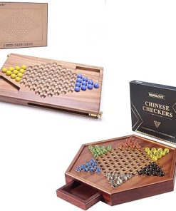 VAMSLOVE 15 Inch Wooden Chinese Checkers Board Game with 60 Colorful Marbles